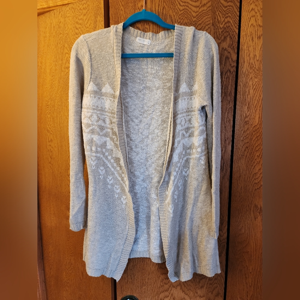 Full Tilt Knit Cream and Ivory Long Cardigan, Size M